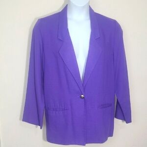 Sag Harbor Purple Blazer Relaxed Fit Oversized Hip Length Button Career Classic